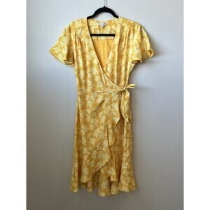 Joie SZ S Yellow Floral Amelian Wrap Dress Flutter Sleeves EUC $398 Summer